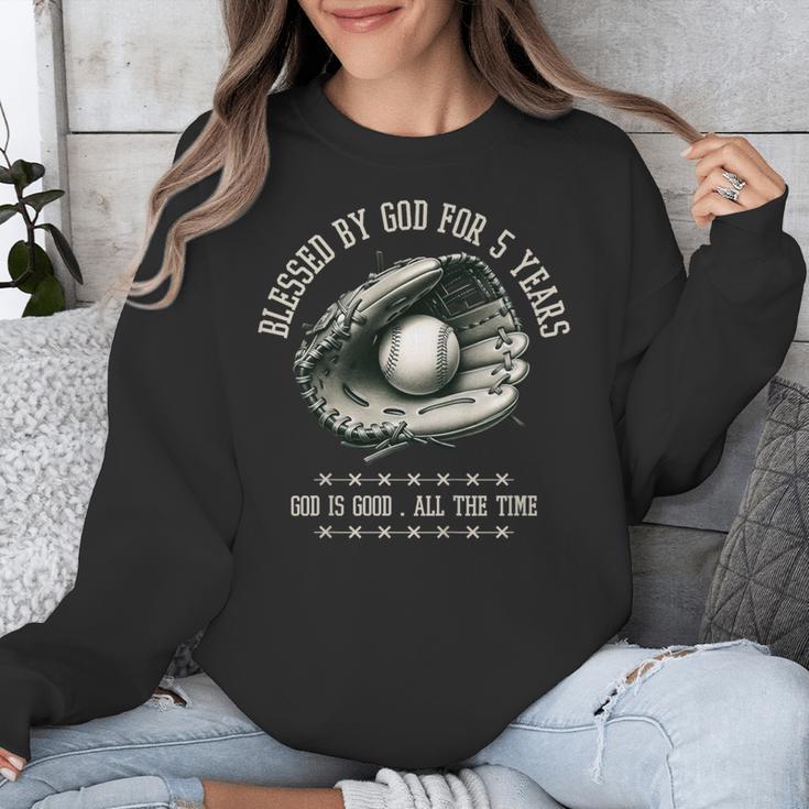 Kids Blessed By God For 5 Years Old Baseball 5th Birthday Unisex Sweatshirt