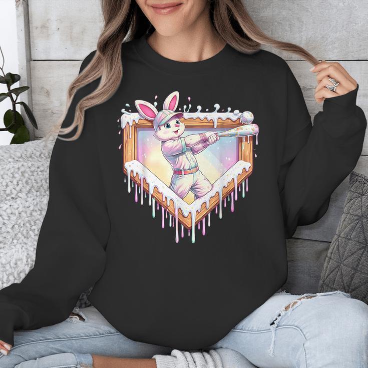 Kids Happy Easter Bunny Playing Baseball Boy Ice Cream Drip Unisex Sweatshirt
