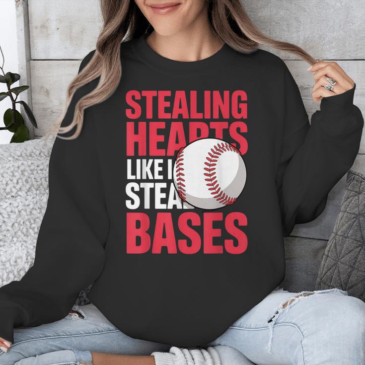 Kids Stealing Hearts Like I Steal Bases Cute Baseball Boys Unisex Sweatshirt