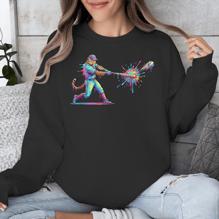Leopard Baseball Player Ice Cream Drip For Boys Kids Unisex Sweatshirt Leopard Baseball Player Ice Cream Drip For Boys Kids Unisex Sweatshirt