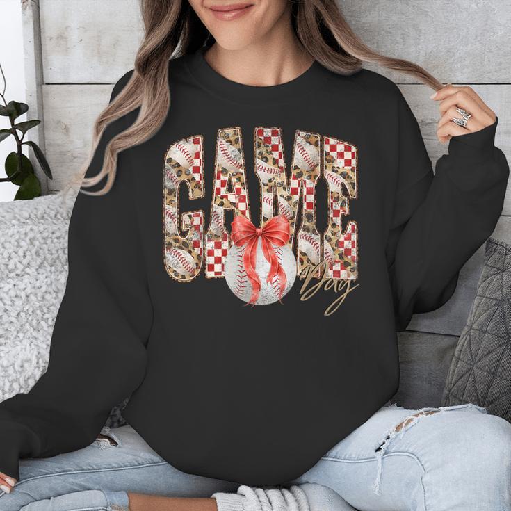 Leopard Checkered Game Day Baseball Coquette Bow Women Girls Unisex Sweatshirt Leopard Checkered Game Day Baseball Coquette Bow Women Girls Unisex Sweatshirt