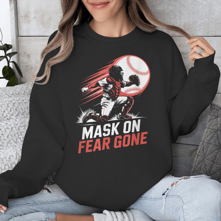 Mask On Fear Gone Baseball Catcher Softball Unisex Sweatshirt