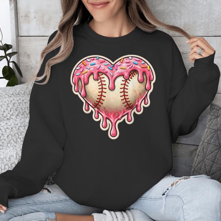 Melting Baseball Drip Heart Softball Player Lover Ice Cream Unisex Sweatshirt