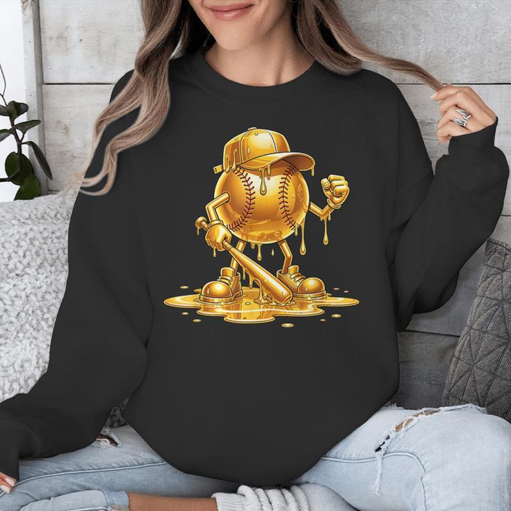 Melting Baseball Mascot Slugger Bat Cap Cartoon Unisex Sweatshirt Melting Baseball Mascot Slugger Bat Cap Cartoon Unisex Sweatshirt