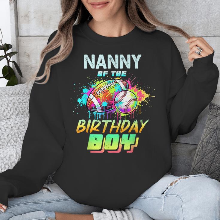 Nanny Of The Birthday Boy Baseball Football Colorful Unisex Sweatshirt
