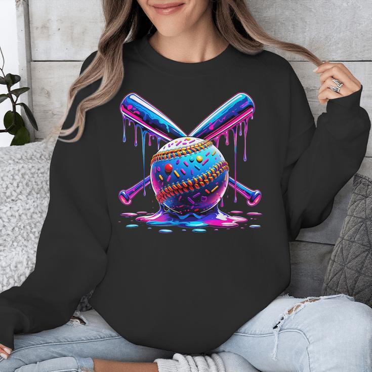 Neon Dripping Baseball And Bats Colorful Sports Art Unisex Sweatshirt Neon Dripping Baseball And Bats Colorful Sports Art Unisex Sweatshirt