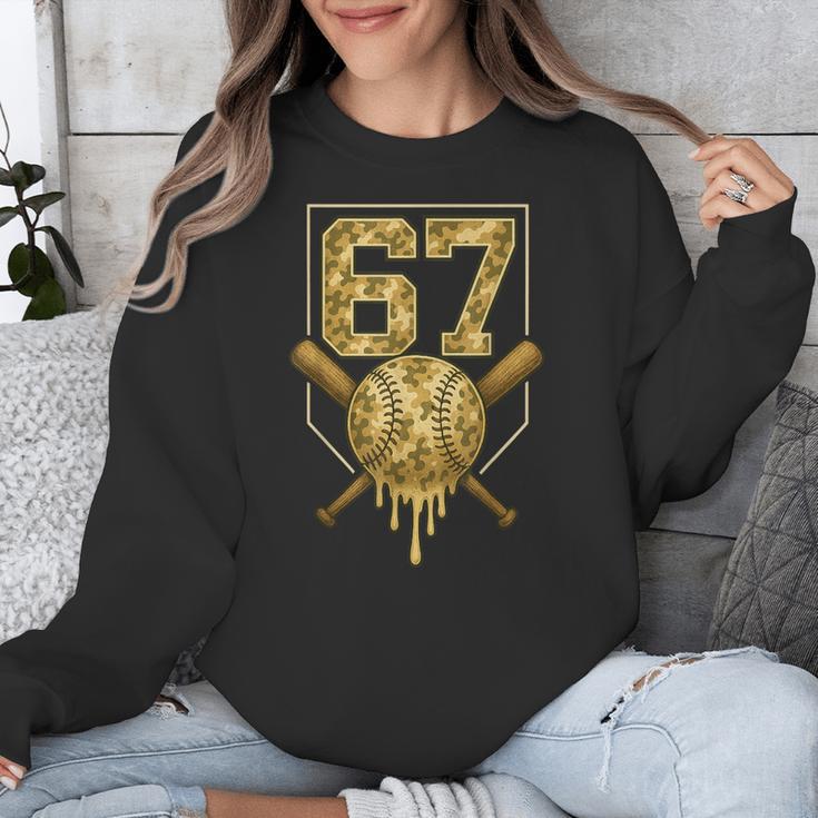 Number 67 Baseball Drip Camo Six Seven Meme Boys Kids Unisex Sweatshirt