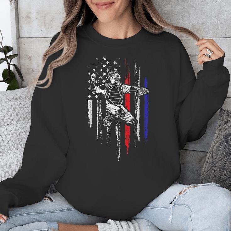 Patriotic Baseball Catcher American Flag Sports Tee Unisex Sweatshirt Patriotic Baseball Catcher American Flag Sports Tee Unisex Sweatshirt