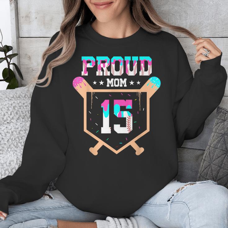 Proud Mom Baseball Player Number 15 Ice Cream Drip Unisex Sweatshirt