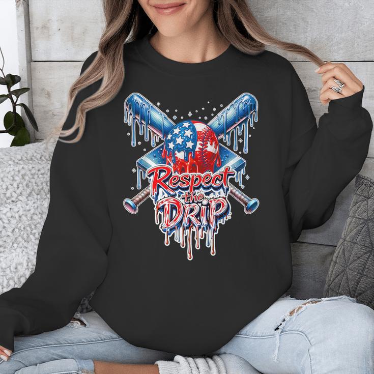 Respect The Drip Baseball American Flag Ice Cream Drip Youth Unisex Sweatshirt
