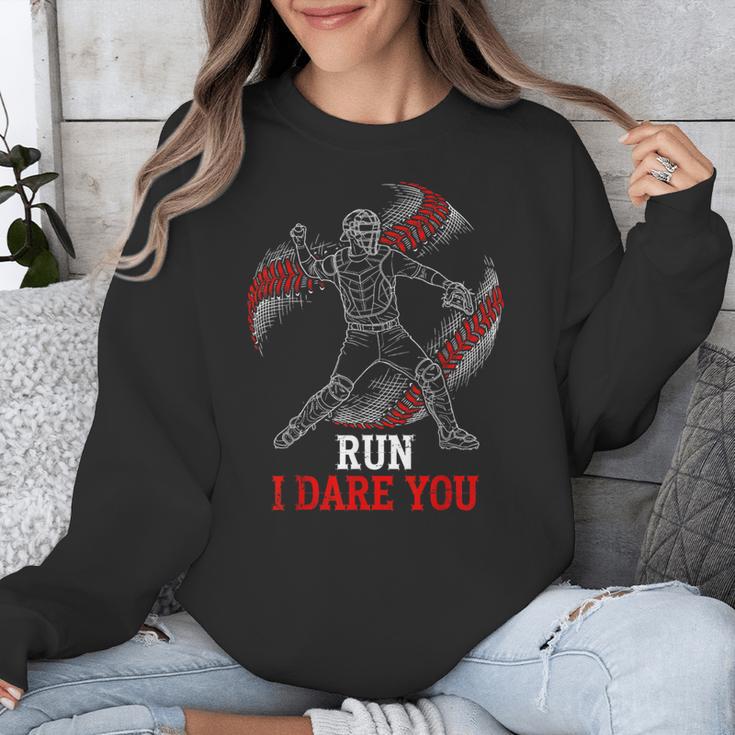 Run I Dare You Baseball Catcher Graphic Players Fans Unisex Sweatshirt Run I Dare You Baseball Catcher Graphic Players Fans Unisex Sweatshirt