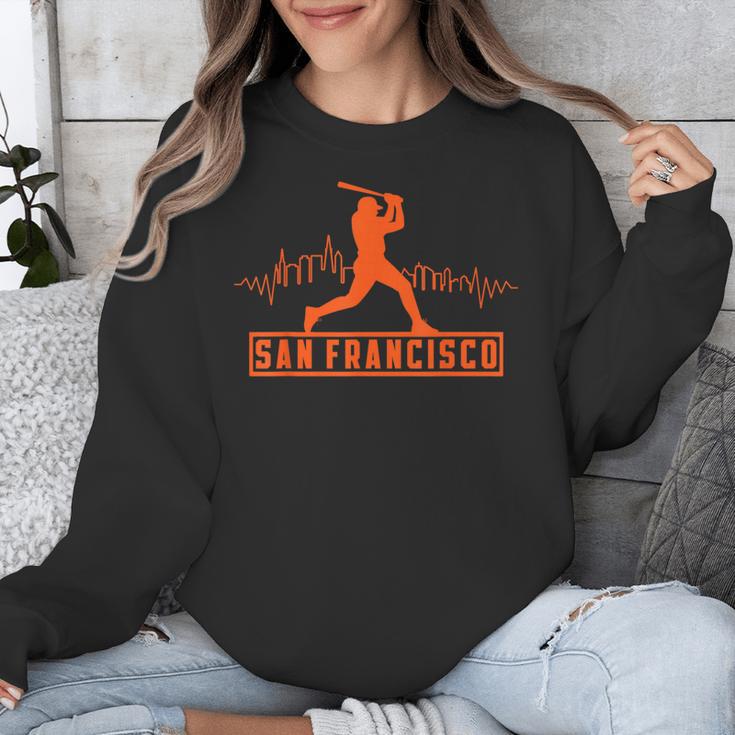 San Francisco Lovers Skyline Retro Baseball Heartbeat Men Unisex Sweatshirt