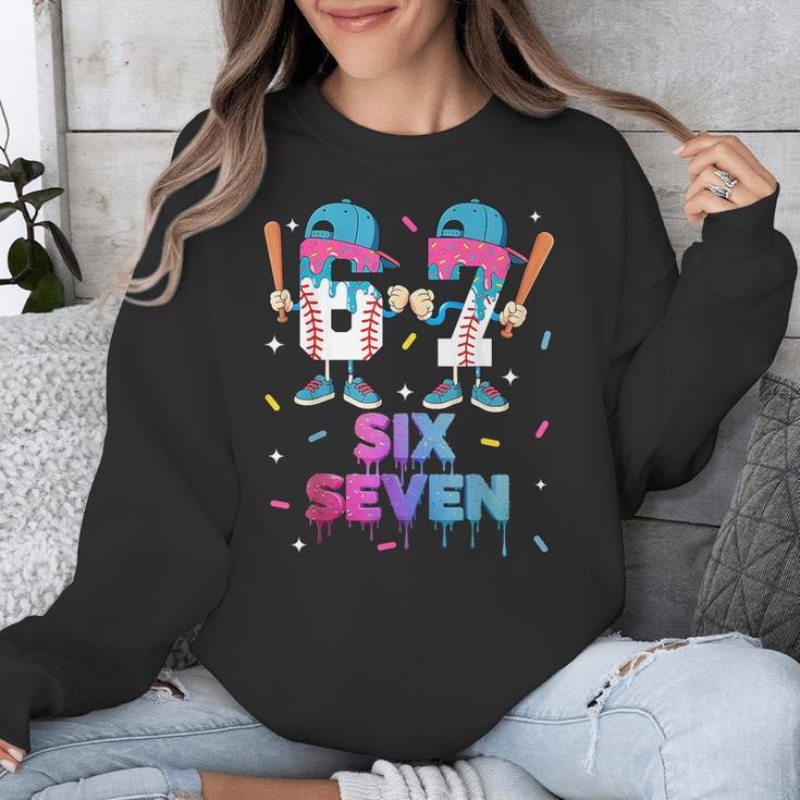Six Seven Baseball Ice Cream Drip 6 7 Meme Gen Alpha Slang Unisex Sweatshirt