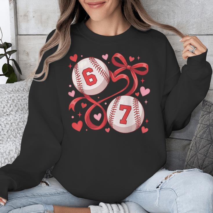 Six Seven Baseball Lover Sports Red Heart Bow Valentine Girl Unisex Sweatshirt