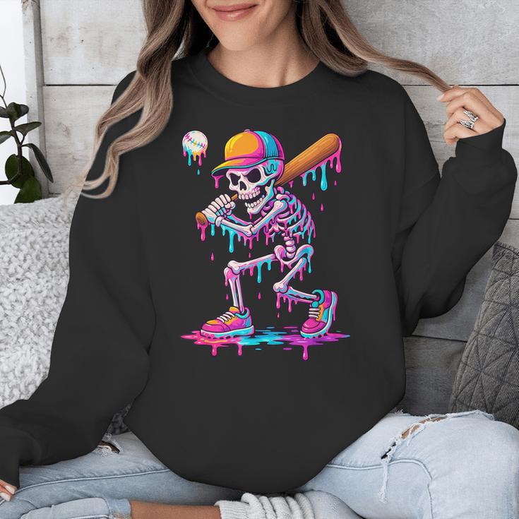 Skelton Playing Baseball Halloween Baseball Drip Boys Kids Unisex Sweatshirt Skelton Playing Baseball Halloween Baseball Drip Boys Kids Unisex Sweatshirt