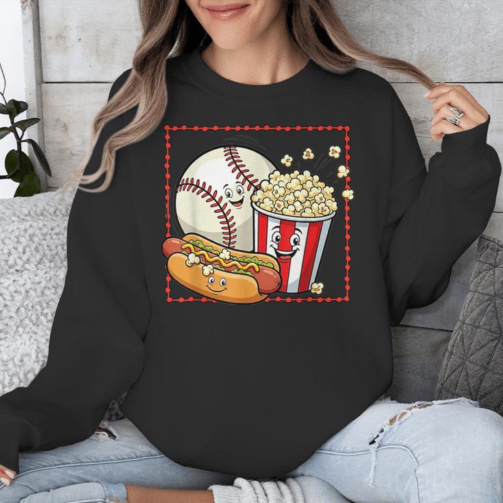 Smiling Baseball Popcorn And Hot-Dog Cartoon Apparel Unisex Sweatshirt Smiling Baseball Popcorn And Hot-Dog Cartoon Apparel Unisex Sweatshirt