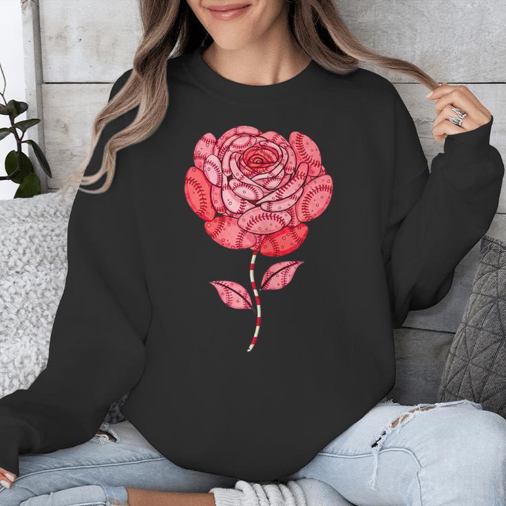 Sporty Rose Graphic With Baseball And Rugby Ball Petals Unisex Sweatshirt
