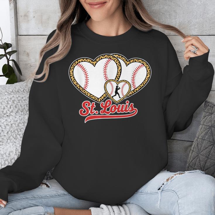 St Louis Leopard Heart Baseball Batter Boys Fan Unisex Sweatshirt