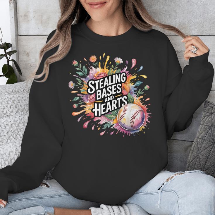 Stealing Bases And Hearts Baseball Puns Sports Unisex Sweatshirt