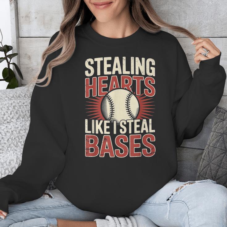 Stealing Hearts Like I Steal Bases Baseball Valentine Retro Unisex Sweatshirt