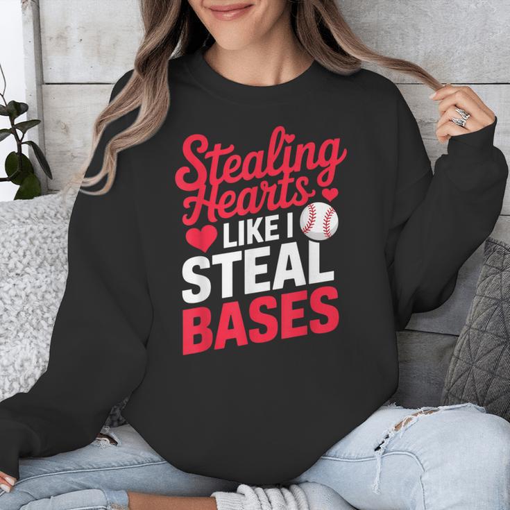 Stealing Hearts Like I Steal Bases Cute Baseball Valentine Unisex Sweatshirt