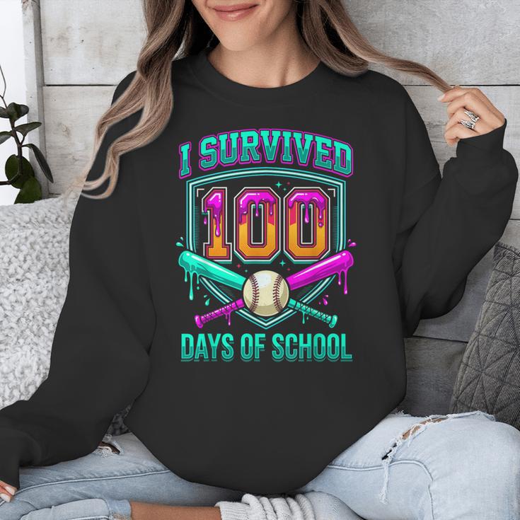 I Survived 100 Days Of School Baseball Drip Unisex Sweatshirt I Survived 100 Days Of School Baseball Drip Unisex Sweatshirt
