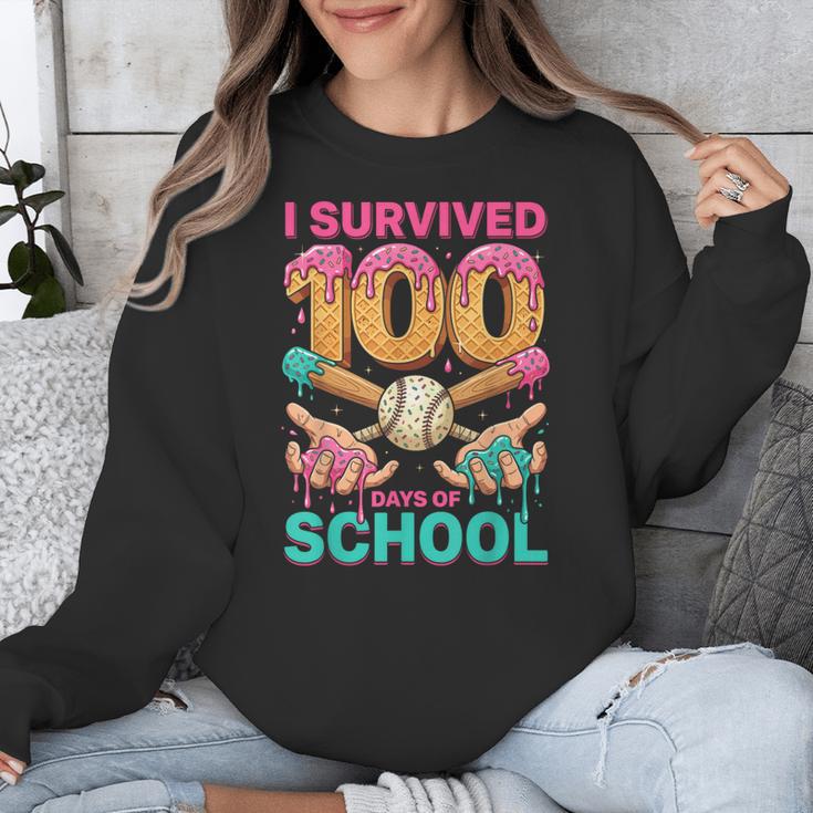 I Survived 100 Days Of School Baseball Ice Cream Drip Unisex Sweatshirt I Survived 100 Days Of School Baseball Ice Cream Drip Unisex Sweatshirt