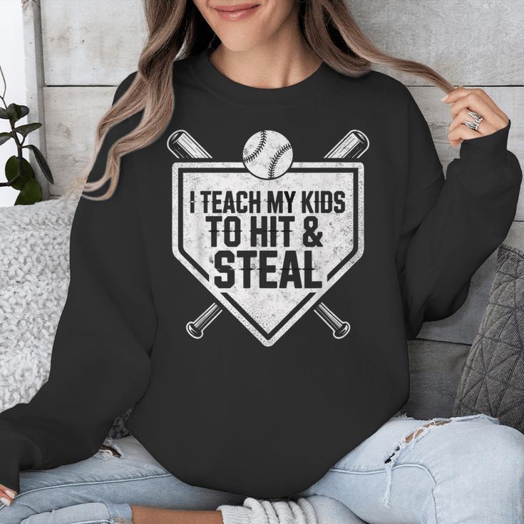 I Teach My Kids To Hit & Steal Baseball Player Coach Dad Tee Unisex Sweatshirt