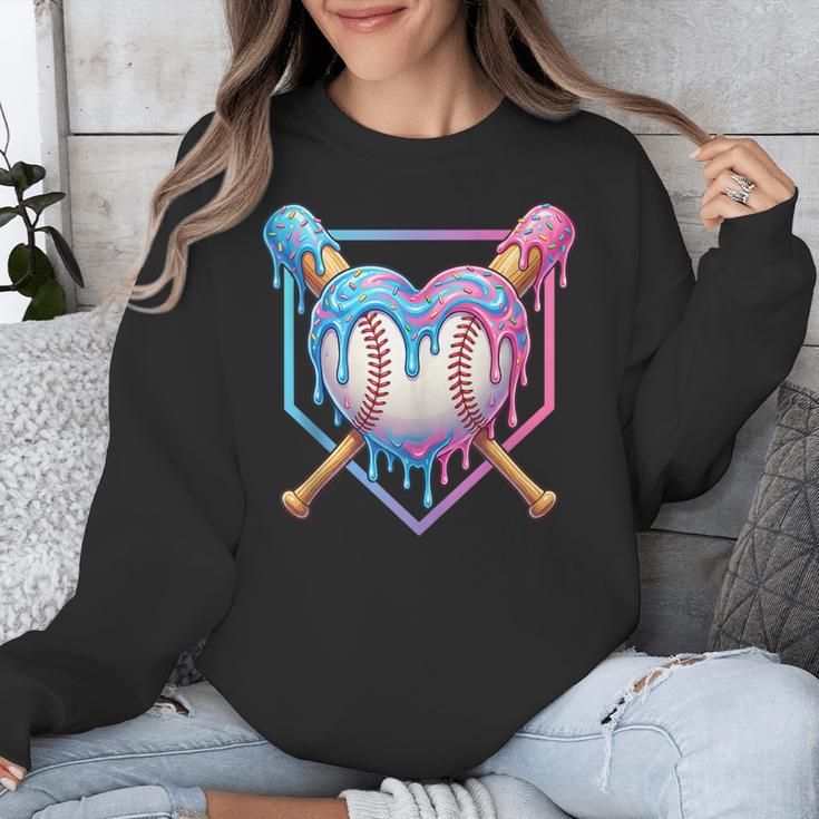 Valentines Baseball Heart Dripping Ice Cream Gen Z Alpha Unisex Sweatshirt