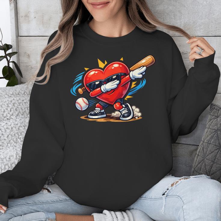 Valentines Day Baseball Dabbing Red Heart Love Boys Unisex Sweatshirt
