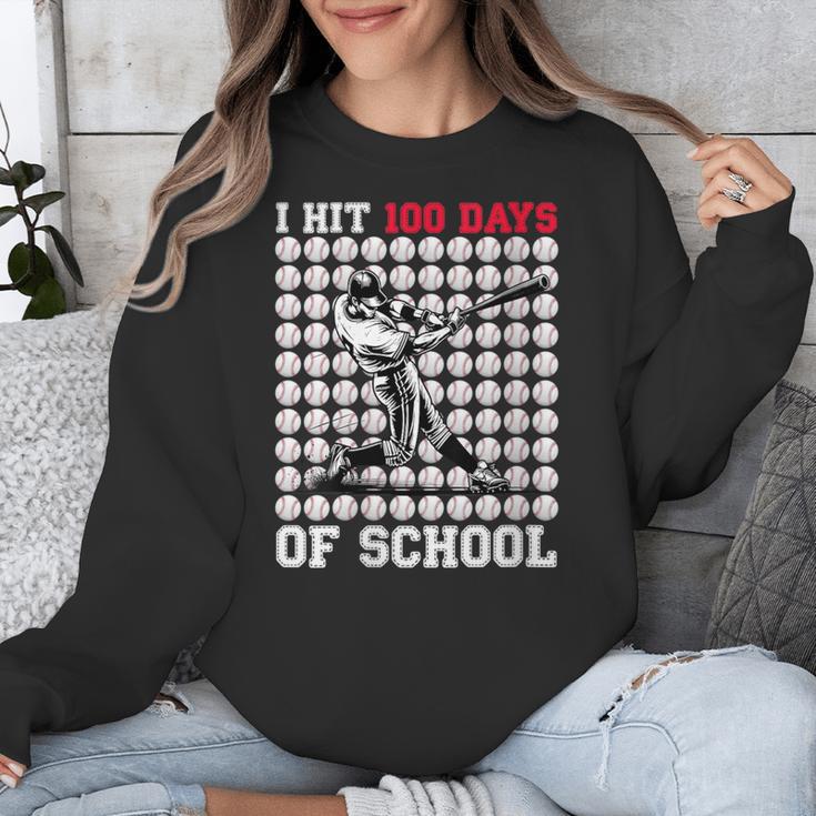 Women's I Hit 100 Days Of School Baseball 100th Day Boys Kids Unisex Sweatshirt