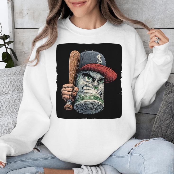 Cool Dollar Bill Guy With Cap And Baseball Costume Premium Tri-Blend Unisex Sweatshirt