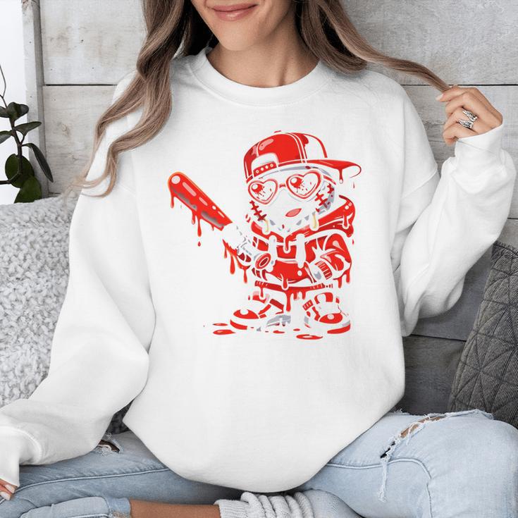 Drippy Baseball Mascot Valentine Heart Glasses Cartoon Unisex Sweatshirt Drippy Baseball Mascot Valentine Heart Glasses Cartoon Unisex Sweatshirt