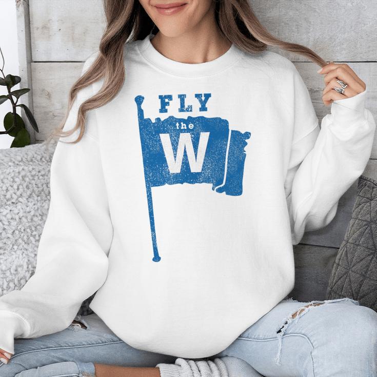 Fly The W Chicago Baseball Winning Flag Distressed Premium Tri-Blend Unisex Sweatshirt