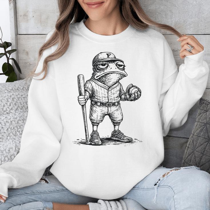 Frog Basketbal Men Women Grumpy Frog Playing Baseball Unisex Sweatshirt Frog Basketbal Men Women Grumpy Frog Playing Baseball Unisex Sweatshirt