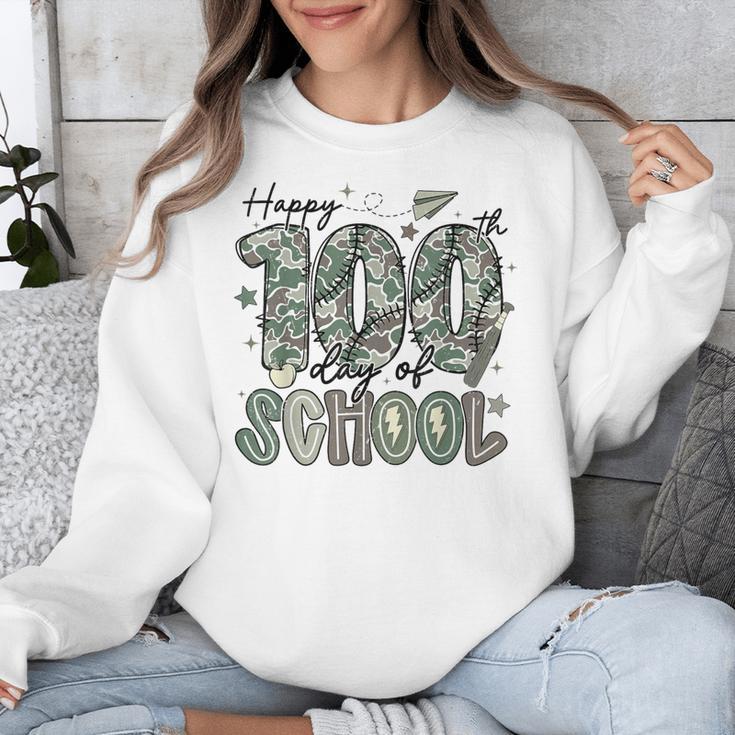Happy 100th Day Of School Baseball Camo Boys Kids Toddler Unisex Sweatshirt