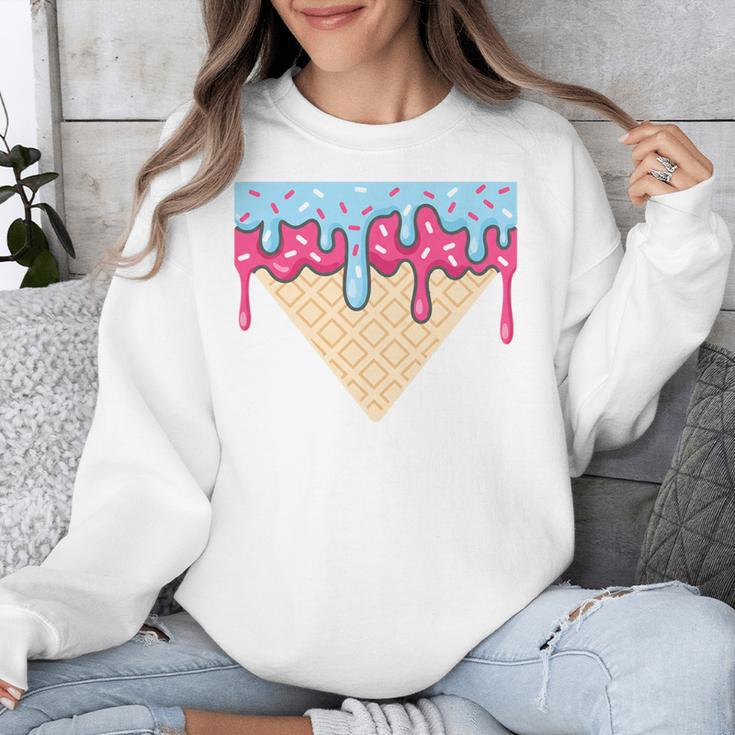 Ice Cream Baseball Cone Dripping Sprinkles Kids Boys Summer Premium Tri-Blend Unisex Sweatshirt