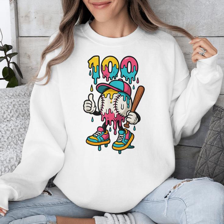 Ice Cream Drip Baseball Party 100 Days Of School Teacher Unisex Sweatshirt Ice Cream Drip Baseball Party 100 Days Of School Teacher Unisex Sweatshirt