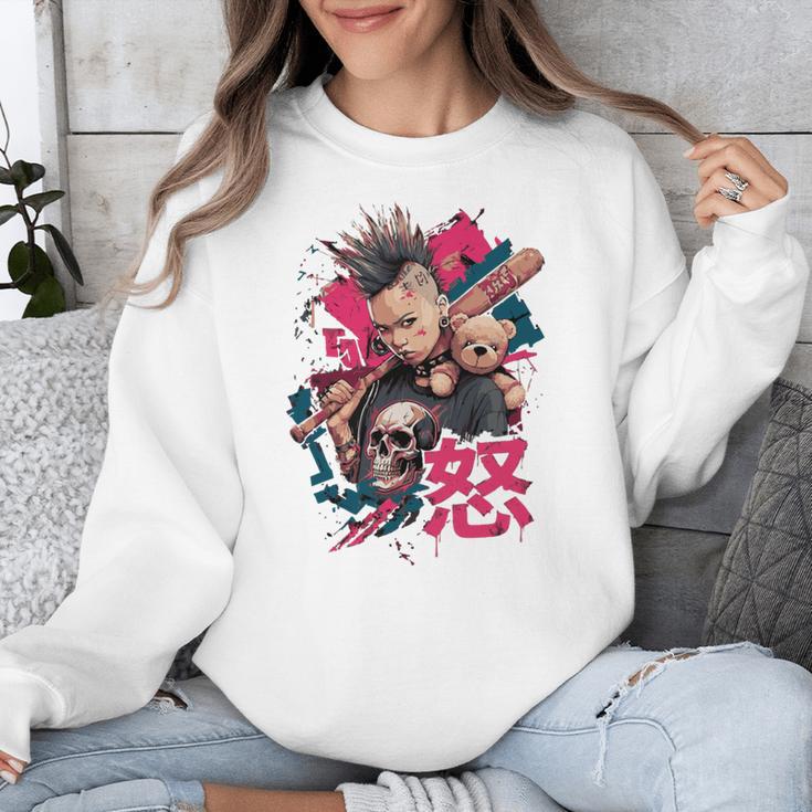 Punk Girl With Anger Kanji And Baseball Bat Unisex Sweatshirt
