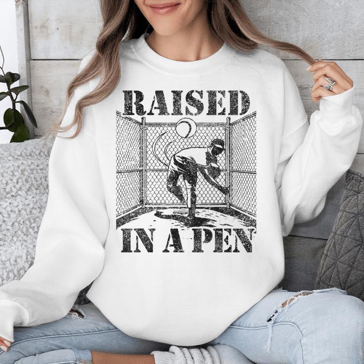 Raised In a Pen Baseball Pitcher Saying Bullpen Unisex Sweatshirt