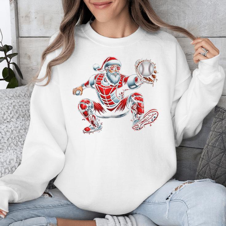 Santa Playing Baseball Catcher Merry Christmas Sport Player Unisex Sweatshirt