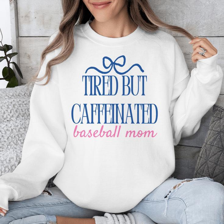 Tired But Caffeinated Baseball Mom Trendy Tired Baseball Mom Unisex Sweatshirt