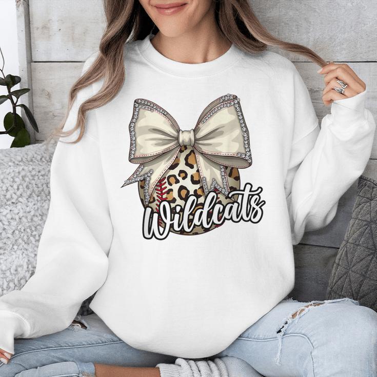 Wildcats Baseball Leopard Print Coquette Bow Mascot Game Day Unisex Sweatshirt