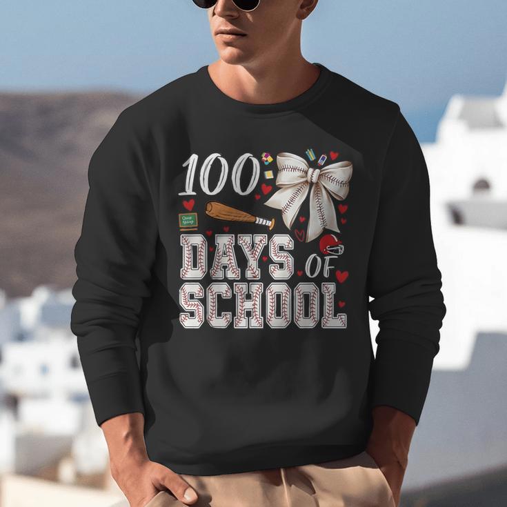 100 Days Of School Baseball 100th Day Of School Coquette Bow Unisex Sweatshirt 100 Days Of School Baseball 100th Day Of School Coquette Bow Unisex Sweatshirt