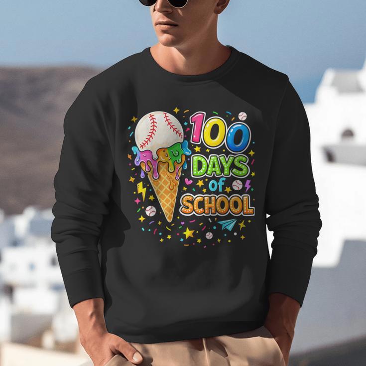 100 Days Of School Baseball Ice Cream Drip Boys Kids Player Unisex Sweatshirt