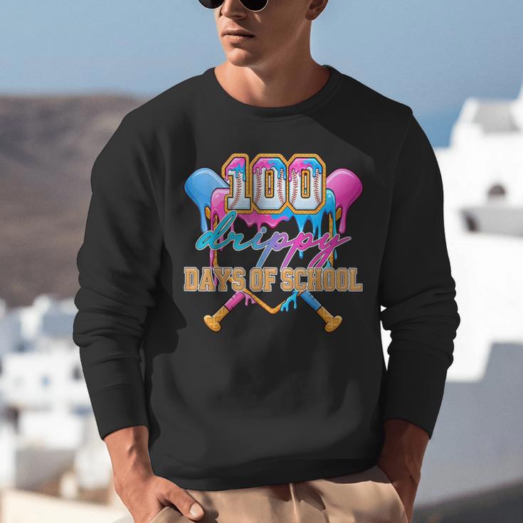 100 Drippy Days Of School Baseball Ice Cream Drip Boys Kids Unisex Sweatshirt
