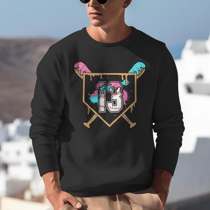 13th Birthday Baseball Bat Ice-Cream Drip 13yrs Old Boy Kid Unisex Sweatshirt