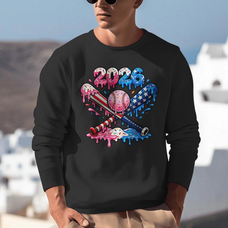 2026 American Flag Baseball Ice Cream Drip Bats Boys Unisex Sweatshirt