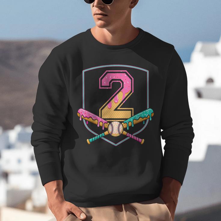 2nd Birthday Baseball Bat Ice-Cream Drip 2yrs Old Boys Kids Unisex Sweatshirt 2nd Birthday Baseball Bat Ice-Cream Drip 2yrs Old Boys Kids Unisex Sweatshirt