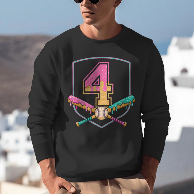 4th Birthday Baseball Bat Ice-Cream Drip 4yrs Old Boys Girls Unisex Sweatshirt 4th Birthday Baseball Bat Ice-Cream Drip 4yrs Old Boys Girls Unisex Sweatshirt